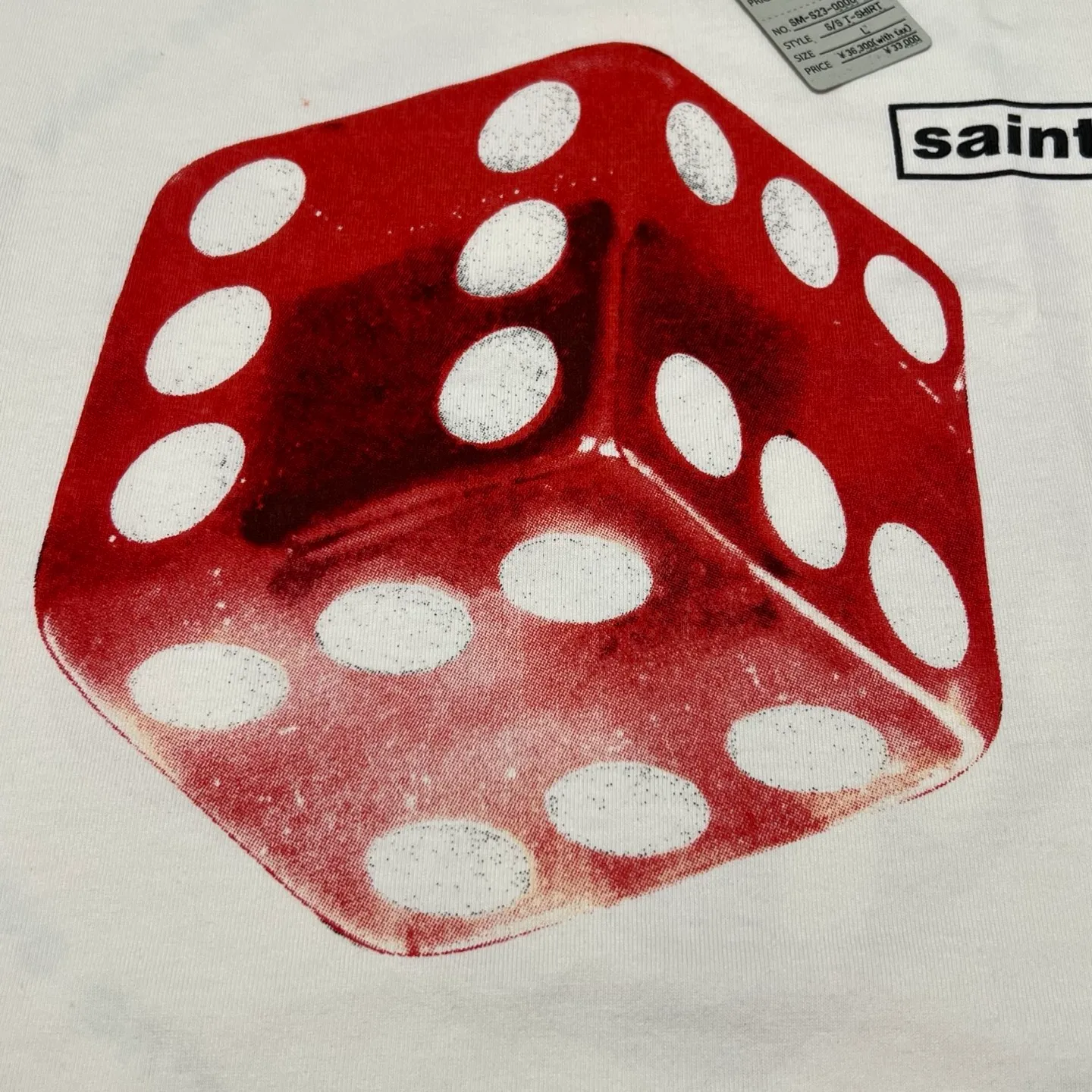 SAINT Mxxxxxx CIRCLE TEE/WHT SAINT dice printed washed short sleeves off-white S-XL cylindrical side seam fabric high weight cylindrical woven tee original development highly restored printing VINTAGE black label/wash label code correct/tag code correct Invincible details Top purchasing level
